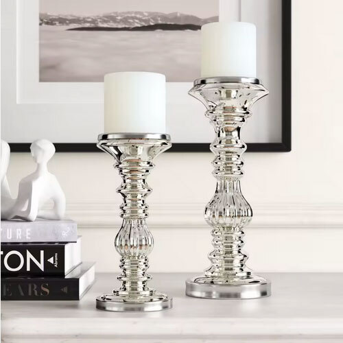 Handcrafted Silver Plated Metal Pillar Candle Holder Elegant Stand For Wedding And Home Decor - Color: Sliver