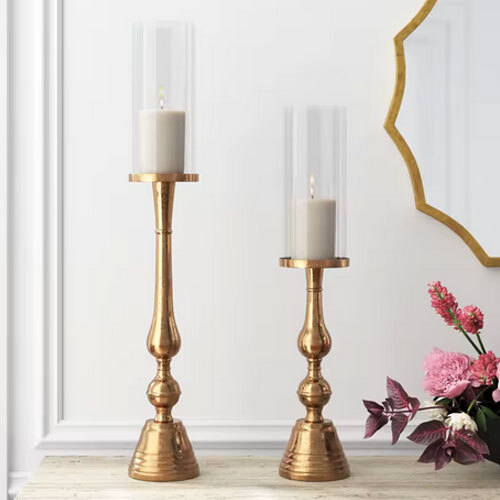 Contemporary Gold Candle Holder Minimalist Metal Pillar Stand For Table Centerpieces And Festive Decoration - Color: Golden