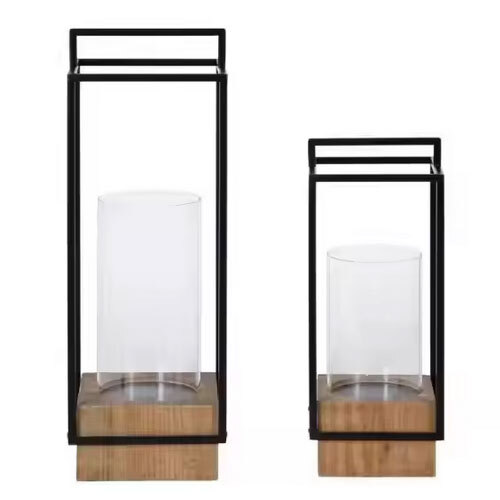 Elegant Candle Holder Lantern Mango Wood And Iron Square Frame With Glass Jar For Weddings And Home Ambiance