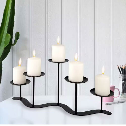 Indian Supplier Handcrafted Minimalist 5 Arms Candle Holder Stand For Wedding And Party Tabletop Decoration - Color: Black