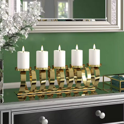 Contemporary Gold Candle Stand With 5 Holders Elegant Metal Accent For Tabletop And Interior Styling - Color: Golden