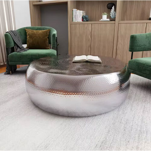 Hammered Design Metal Drum Shaped Living Room Coffee Table Available at Inexpensive Price for Bulk Export