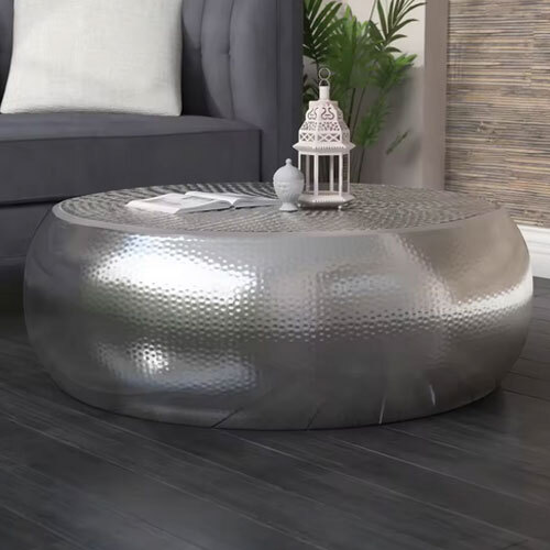 Hammered Design Metal Drum Shaped Living Room Coffee Table Available At Inexpensive Price For Bulk Export