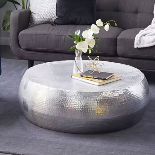 Hammered Design Metal Drum Shaped Living Room Coffee Table Available At Inexpensive Price For Bulk Export