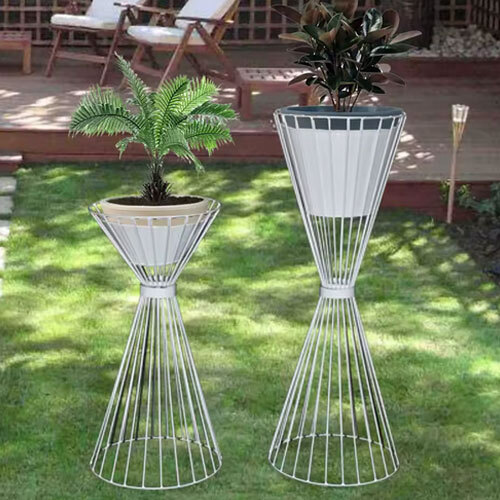 Op Grade Metal Planter With Powder Coated Surface Strong Handles & Simple Design Perfect - Color: White