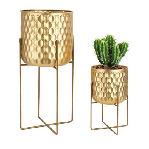 New Design Round Shape Metal Planters with Stand Perfect for Indoor Corner Decoration Long Time Use from Indian Supplier