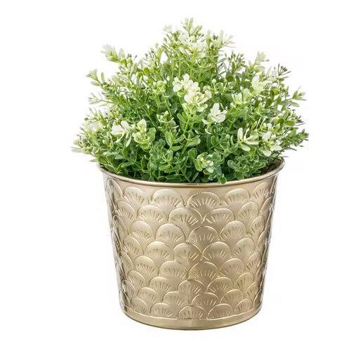 High Strength & Weather Proof Material Metal Planters For Indoor And Outdoor With Beautiful Round Shape For Exports Selling - Color: Golden