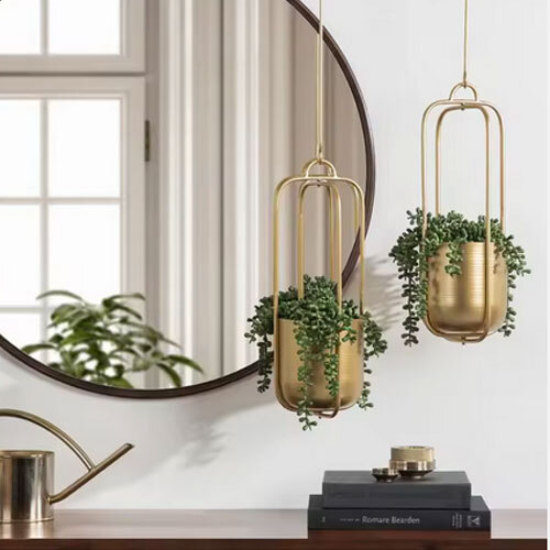 Premium Quality Metal Planters With Wall Hanging Elegant Look For Living Rooms Offices Hotels Available At Wholesale Price - Color: Golden