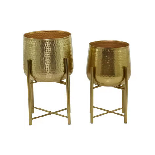 Modern Design Stylish Round Shape Metal Planters With Stable Base Material For Gift Item & Home Decor For Exports Selling - Color: Golden