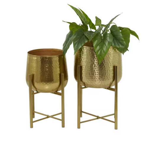 Modern Design Stylish Round Shape Metal Planters With Stable Base Material For Gift Item & Home Decor For Exports Selling - Color: Golden