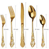Vintage Wedding Luxury Stainless Steel Flatware Set With Shiny Polished Brass - Color: Golden