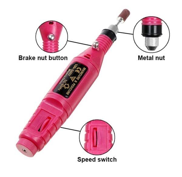 Electric Pen-shape Pedicure Manicure Polishing Remove With 6 Nail Drill Bit