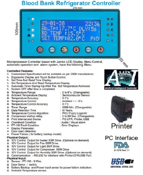 Blood Bank Refrigerator Controller - Dimension (L*W*H): 10.5*21*5 Centimeter (Cm)