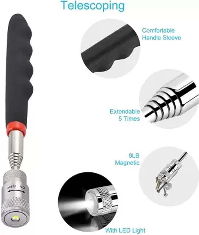1 Pack Telescopic Magnetic Pick-Up Tool With LED Flash