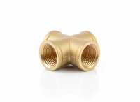 Brass Cross Female Threaded Fitting - Color: Golden