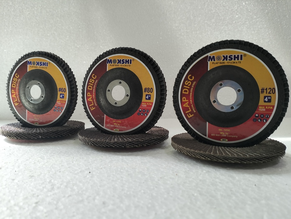 Fiber Flap Disc - Grits 60, 80, 120, Sizes 4" & 5" | Round Shape, Black Color, Industrial Usage, 5 Inch Diameter