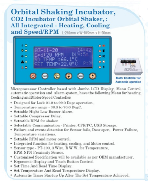 Orbital Shaking Incubator Controller - Dimension (L*W*H): 21*10.5*5  Centimeter (Cm)