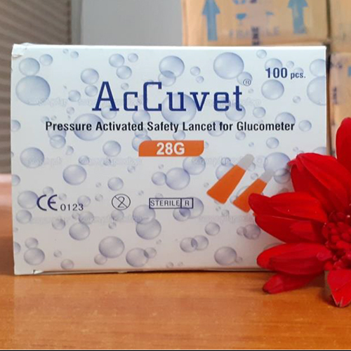 28G Accuvet Pressure Activated Safety Lancet For Glucometer - Color: Different Availabe