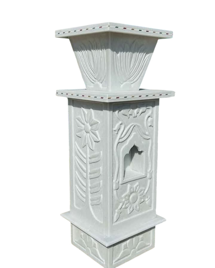 Makrana Marble Tulsi Pot - Color: White