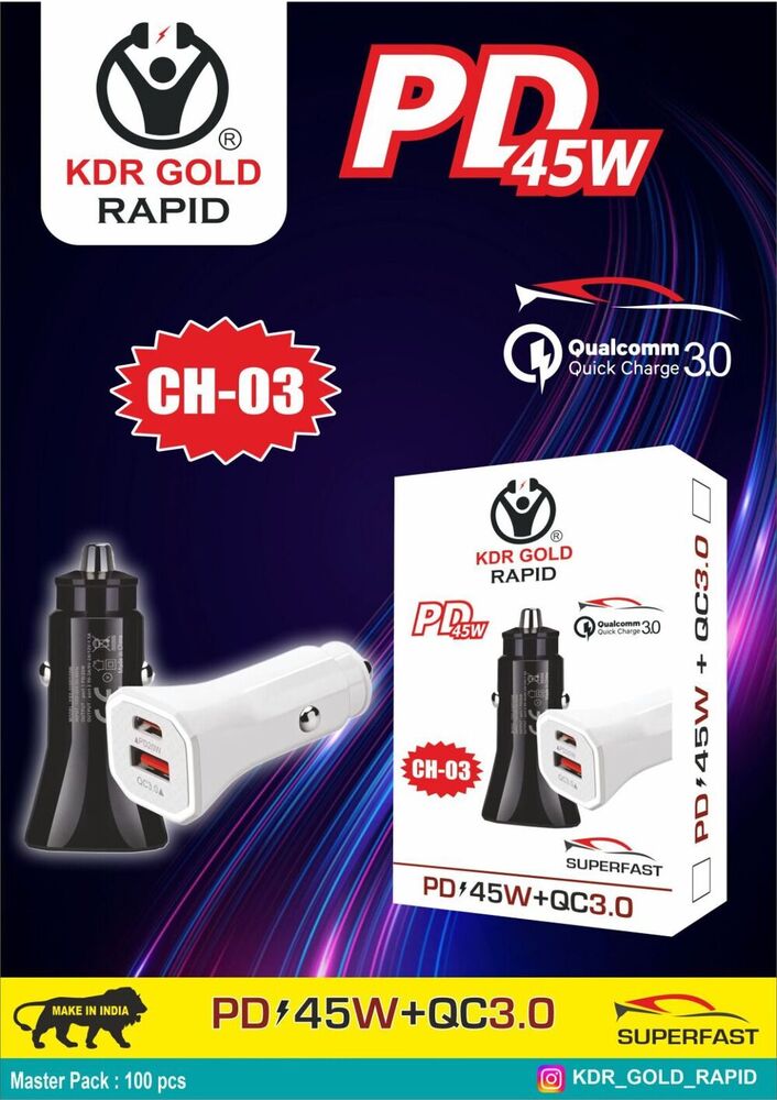 Rapid 45W PD+USB Car Charger - Durable Plastic Body , Bulk Orders Only , Cash On Delivery Available Across India, Leading Mobile Accessories Manufacturer