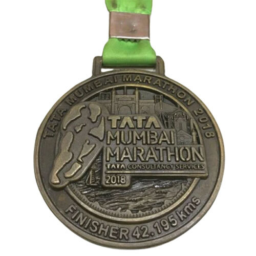 Tata Marathon Medal - Iron Material, Standard Size, Round Shape - Smooth Antique Imitation Finish, Sports Theme, Signature Logo