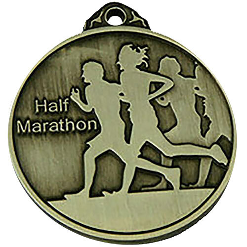 Half Marathon 2D Medals - Zinc Alloy, 3-Inch Diameter, Gold/Silver/Bronze Colors | Smooth Finish, Logo Engraving, 25mm Wide Lanyard