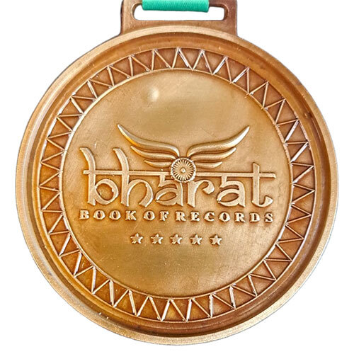 Bharth Book Medal - Zinc Alloy, 2.5 Inches, Orange Color, 50 Grams Weight | Antique Imitation Style, Smooth Finishing, Ideal Business Gift