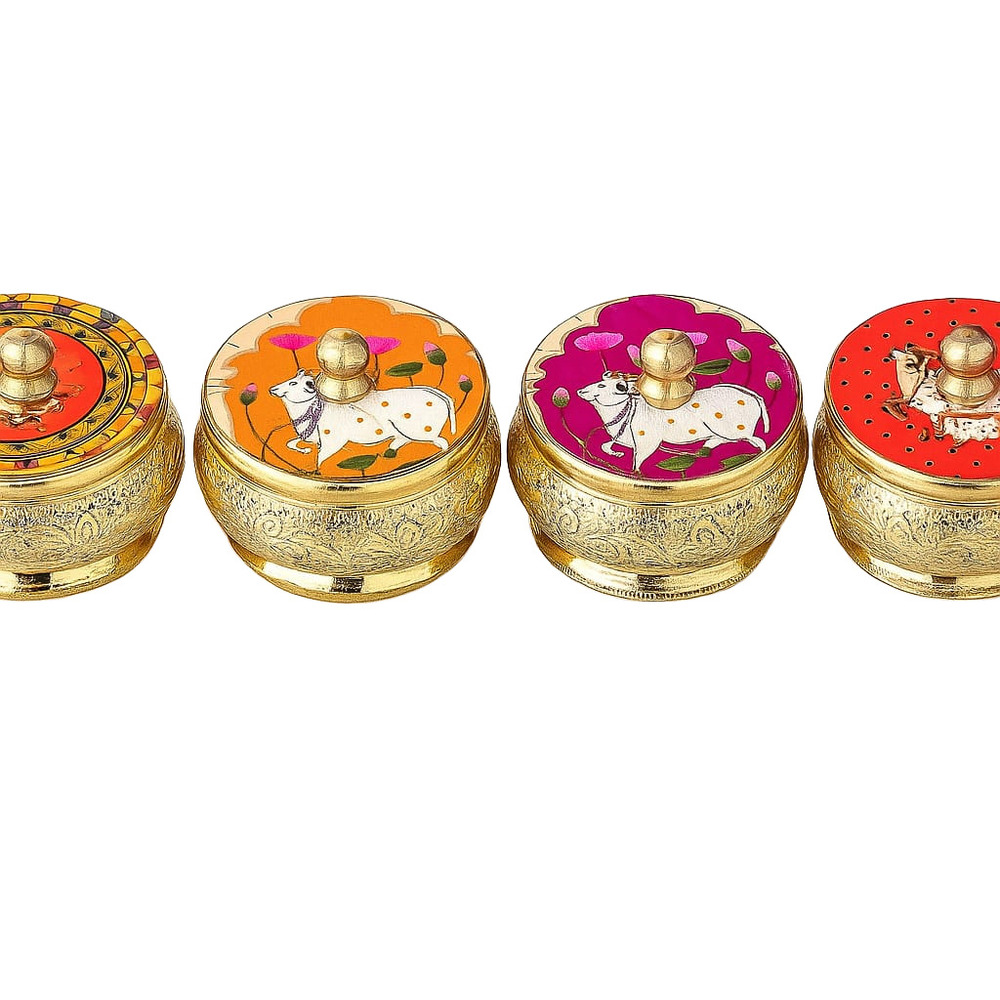 Brass Kumkum Dibbi - Color: Golden