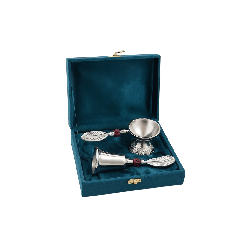 Brass Silver Diya And Bell Set - Feature: Corrosion Resistant