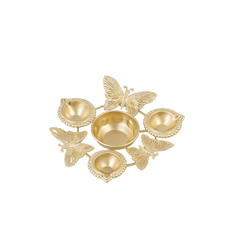 Brass Butter And Diya Urli - Color: Multicolor