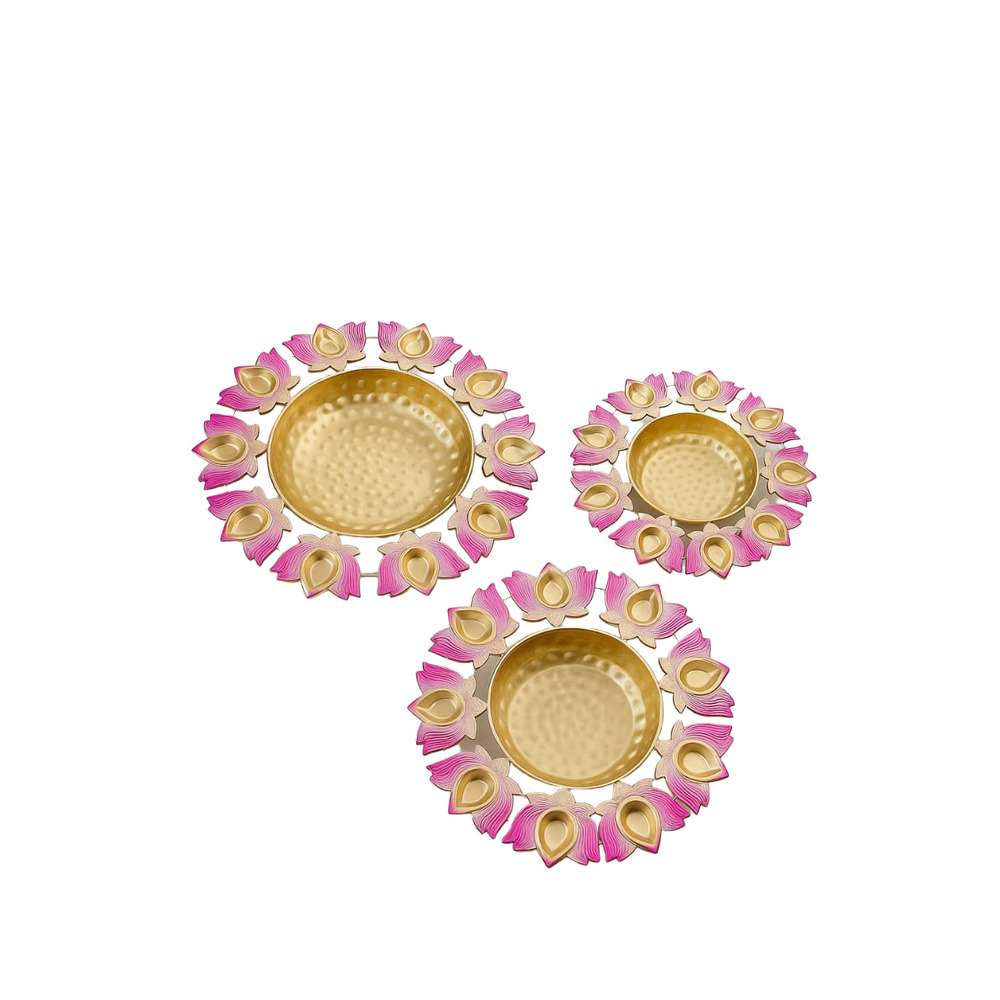Brass Decorative Diya Urli Set - Color: Golden