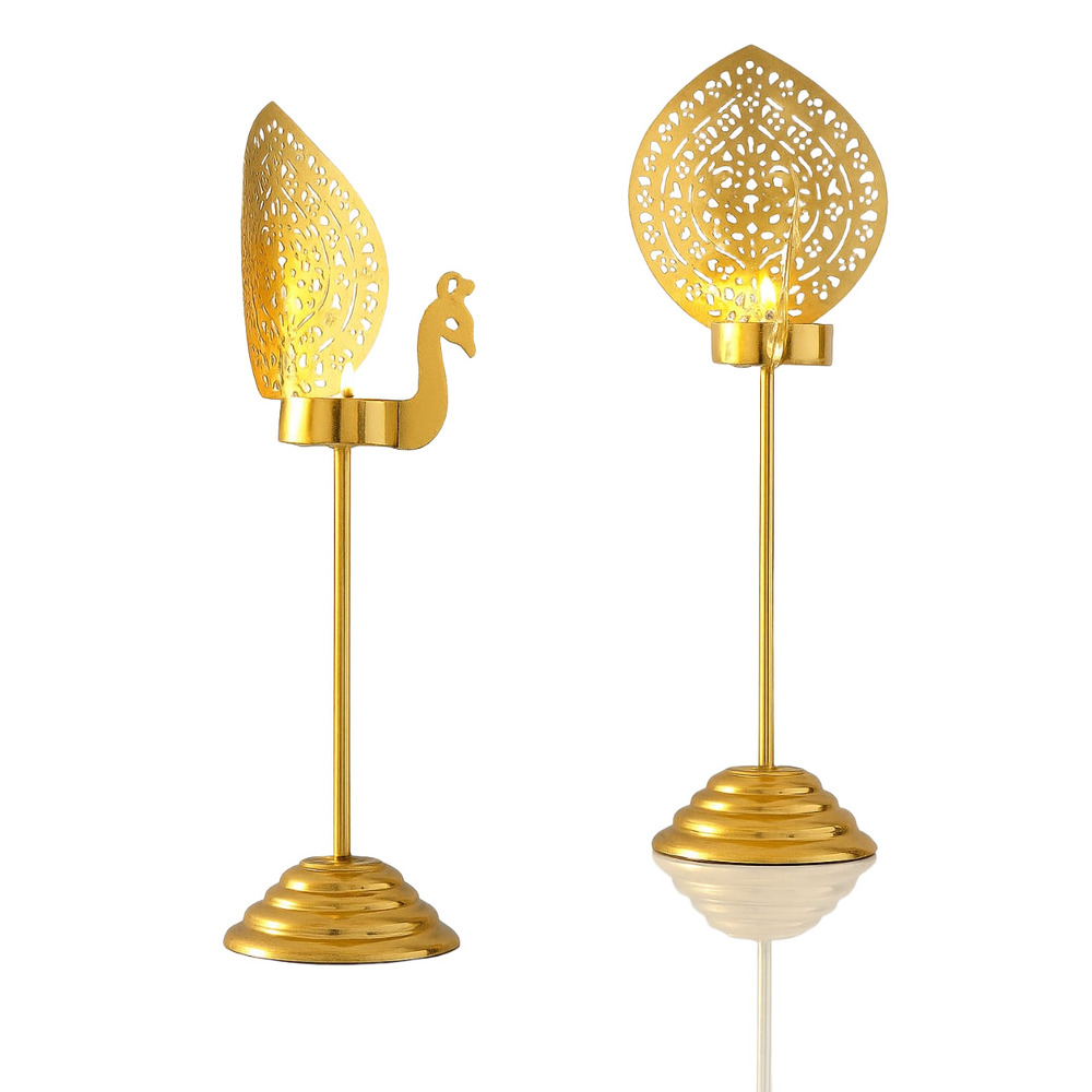 Brass Peacock Tealight Stand - Color: Golden