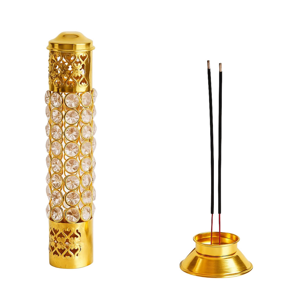 Brass Crystal Agarbatti Stand - Color: Golden