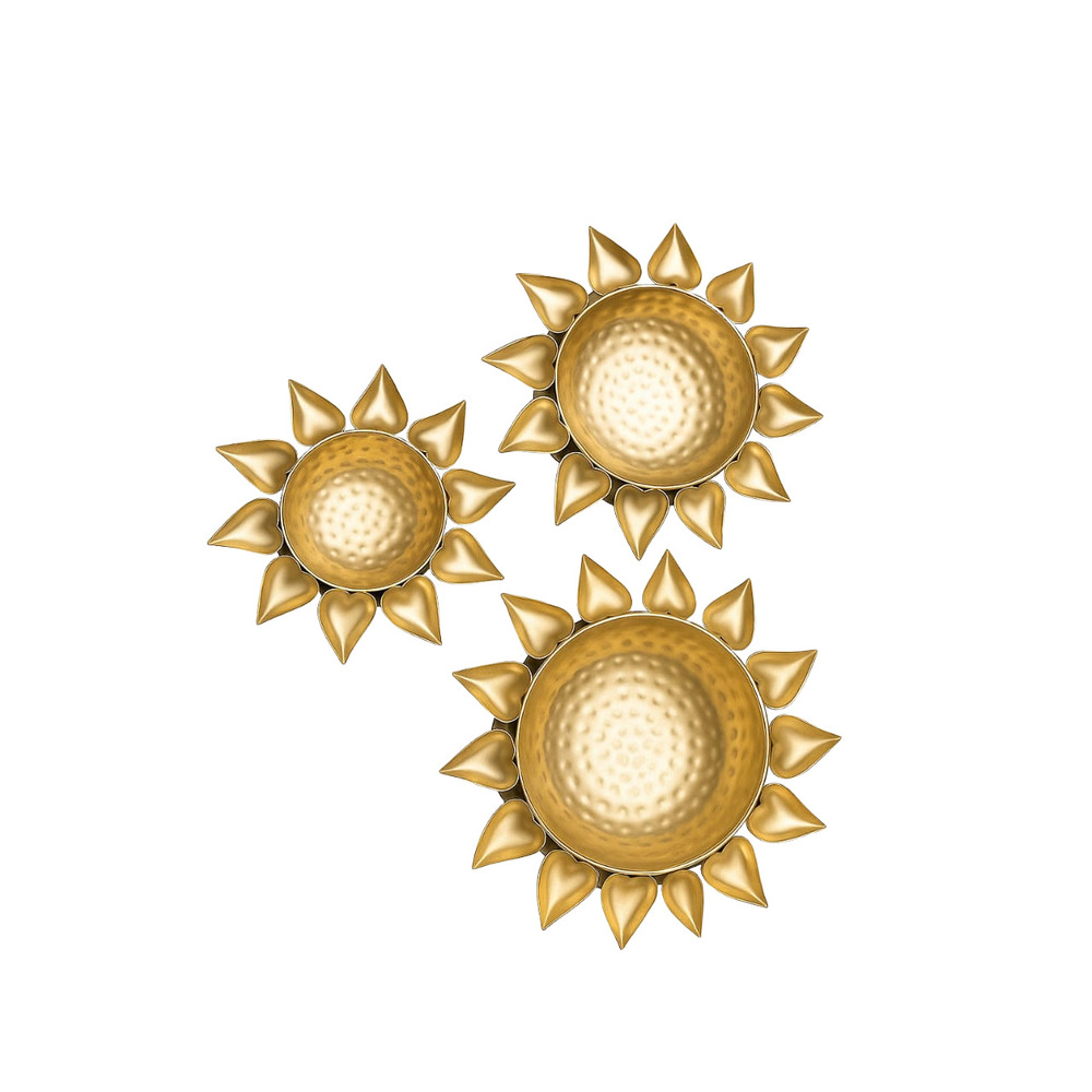 Brass Heart Shape Diya Urli Set - Color: Golden