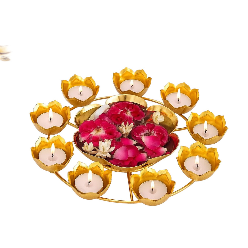Golden Flower Shape Metal Urli