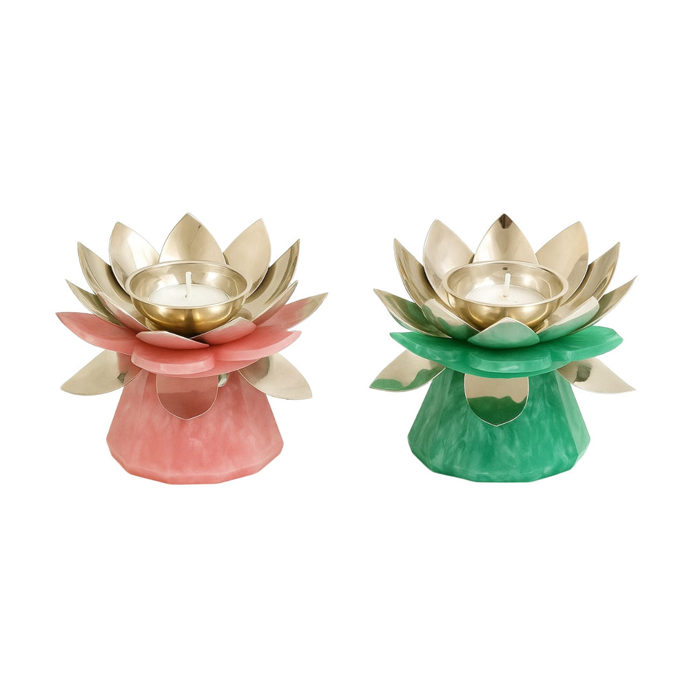 Silver Kamal Diya With Resin Base - Color: Multicolor