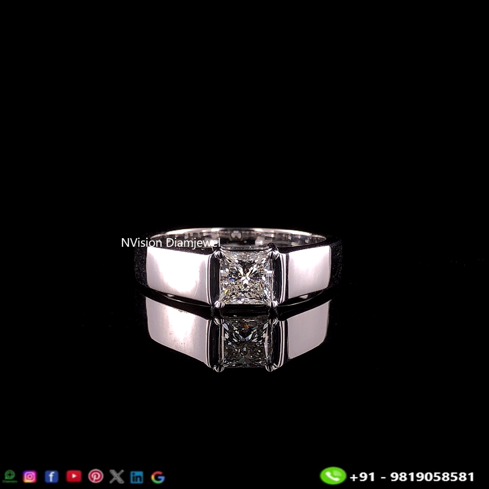 Majestic Princess Cut Mens Solitaire Natural Diamond Ring - Diamond Carat Weight: 0.90 Carat