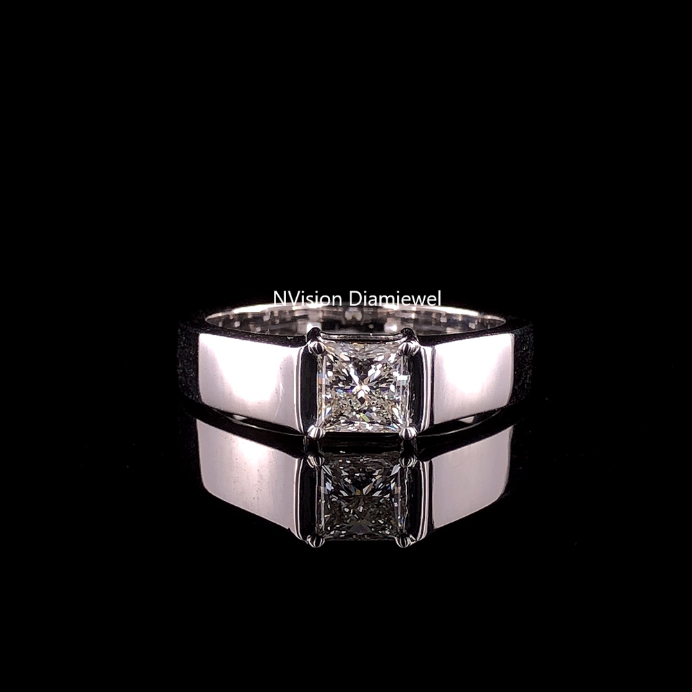 Majestic Princess Cut Mens Solitaire Natural Diamond Ring