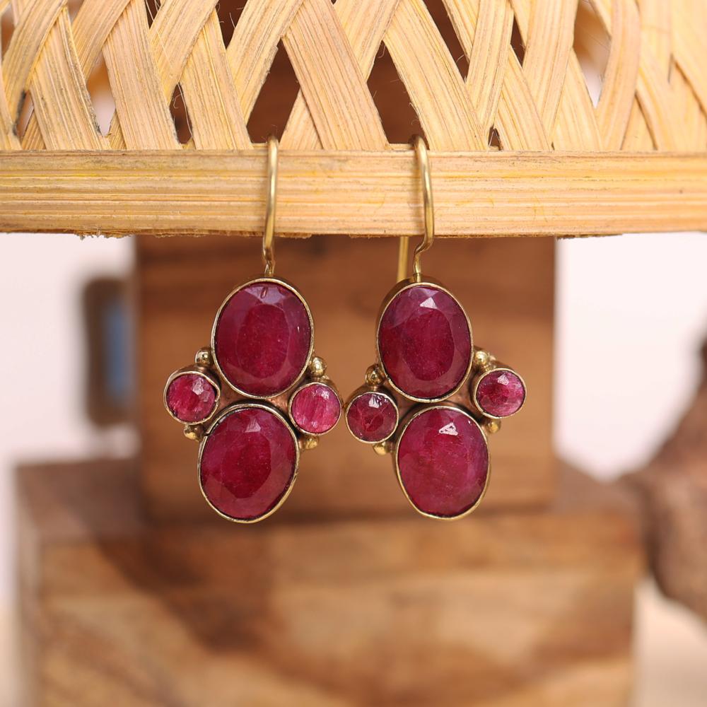 Gold Polished Light Weight Ruby Color Beautiful Hook Earrings For Women Gift