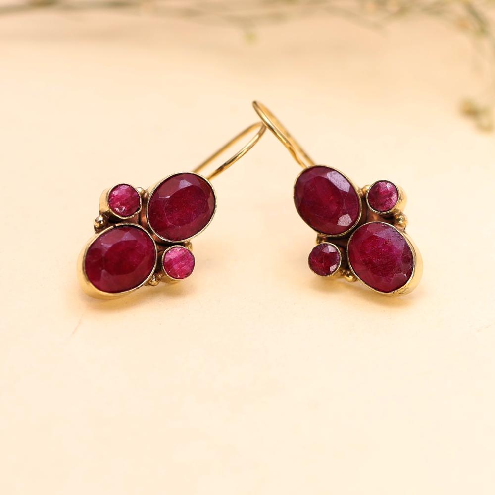 Gold Polished Light Weight Ruby Color Beautiful Hook Earrings For Women Gift