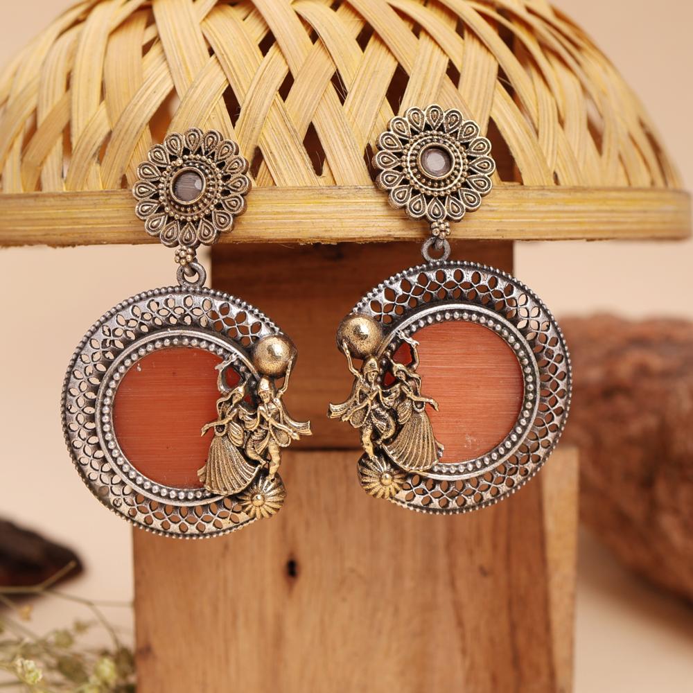 Two-toned Spiritual Radha Krishna Cultural Divine Love Earrings Handcrafted Devotional Earrings