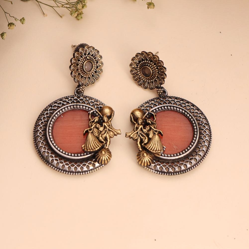 Two-toned Spiritual Radha Krishna Cultural Divine Love Earrings Handcrafted Devotional Earrings