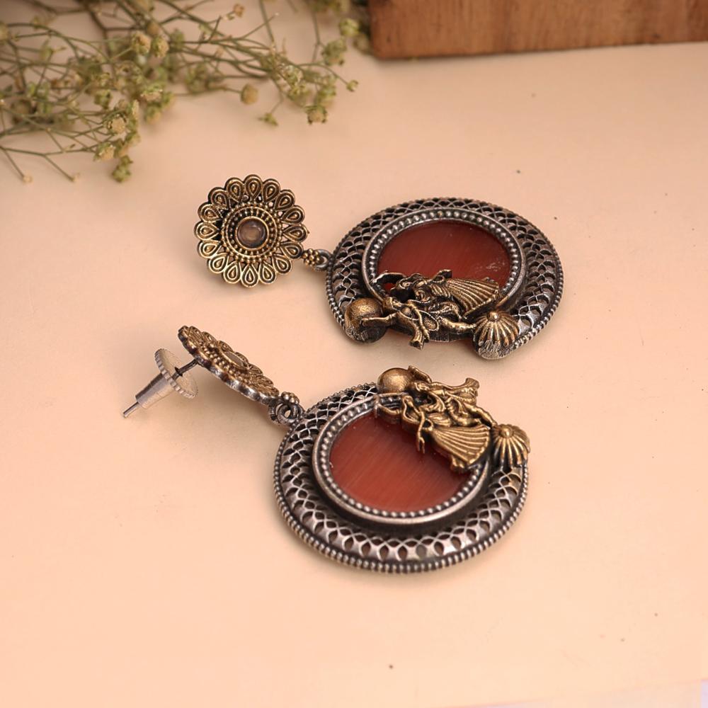 Two-toned Spiritual Radha Krishna Cultural Divine Love Earrings Handcrafted Devotional Earrings