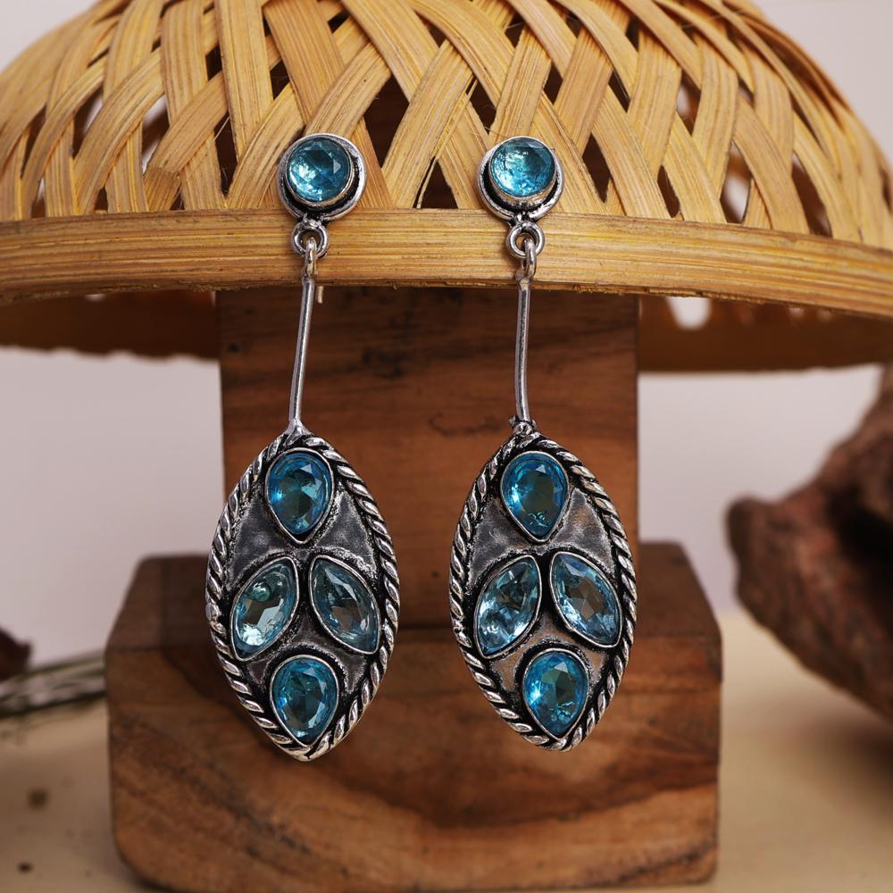 Handcrafted Blue Stone Silver Dangle Earrings for Women