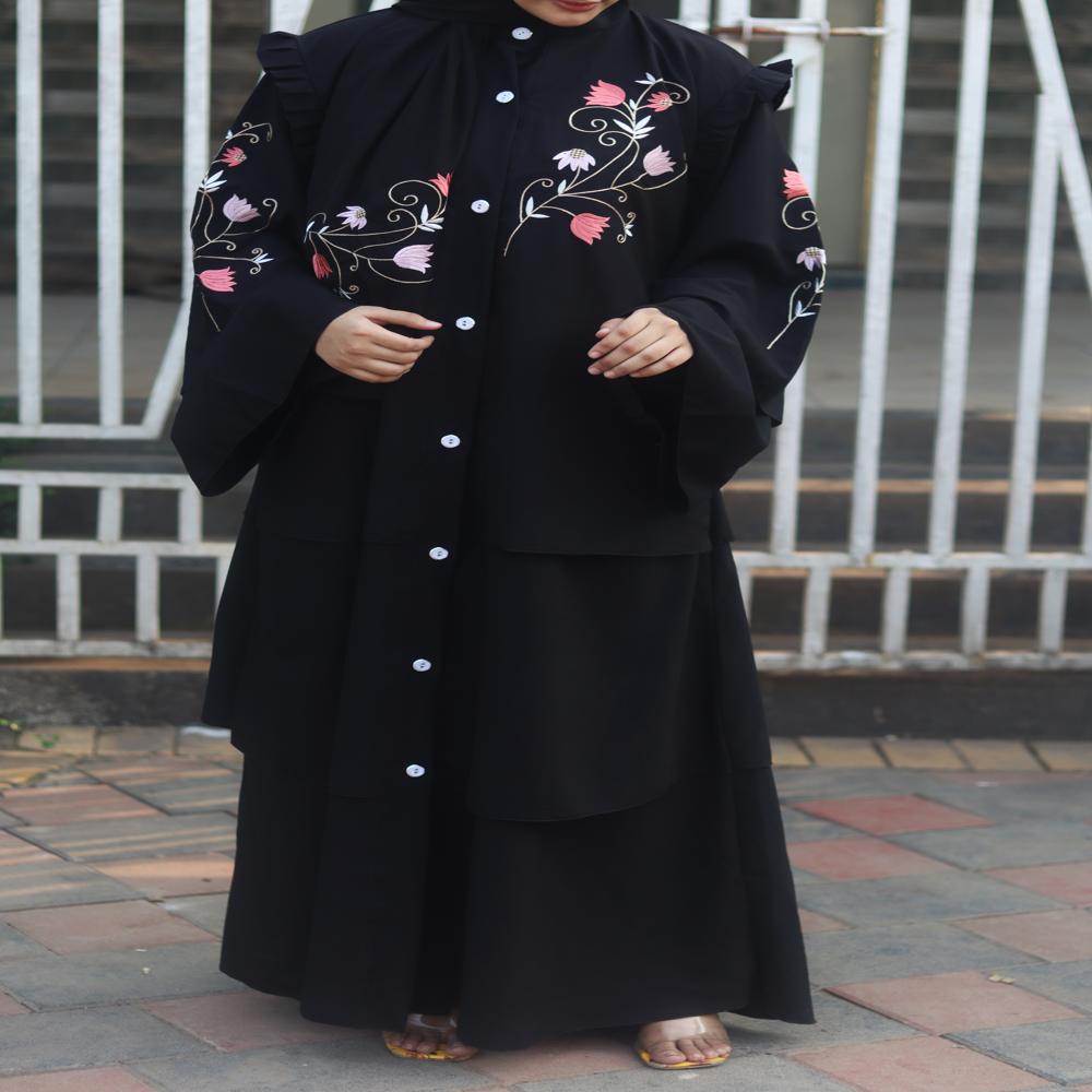 Black Abaya Embroidery Work Burqa For Women Modest Wear Stylish Dubai Abaya