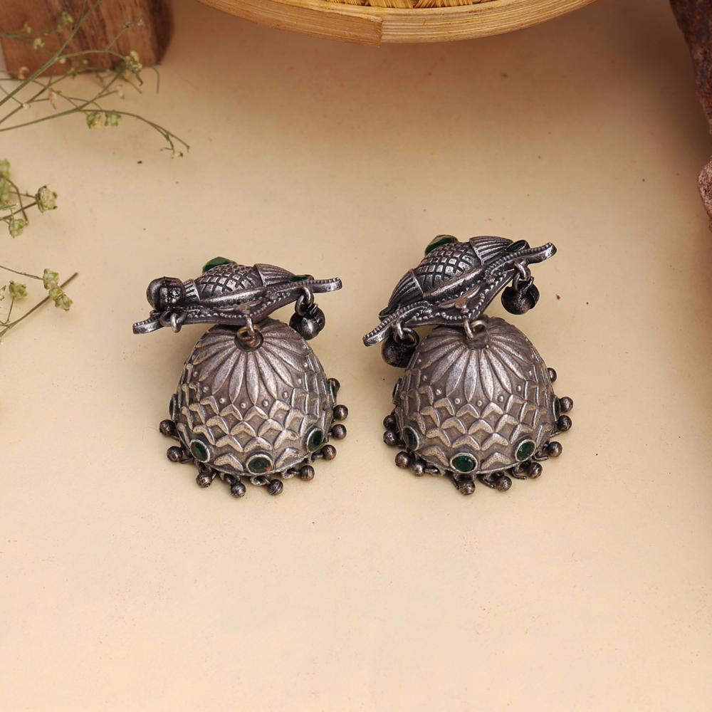 Antique Aura Trends Classic Oxidized Green Stone Jhumka Earrings For Women and Girls   oxidized jewelry, brass earrings, handmade jewelry, jhumka, indian jewelry