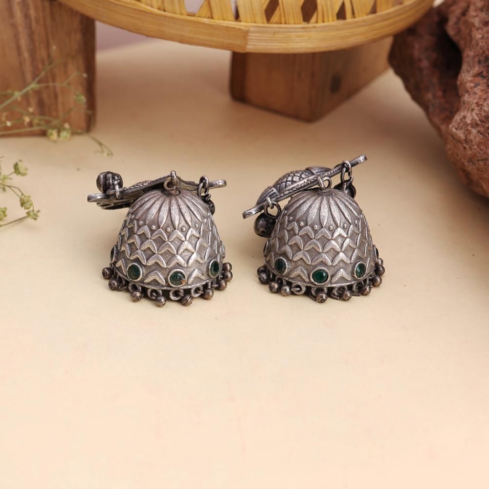 Antique Aura Trends Classic Oxidized Green Stone Jhumka Earrings For Women and Girls   oxidized jewelry, brass earrings, handmade jewelry, jhumka, indian jewelry