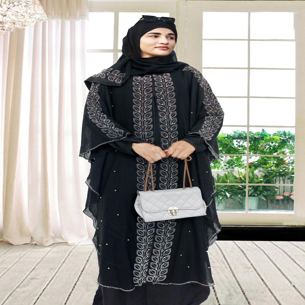 Black Abaya Beads 3 Stoned Burqa For Women Modest WearIslamic