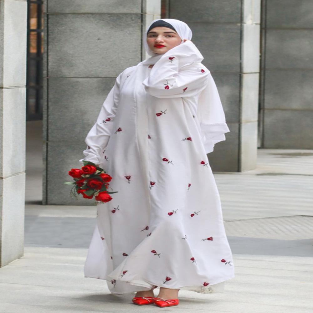 white Abaya Embroidery Work Burqa For Women Modest Wear Stylish Dubai Abaya