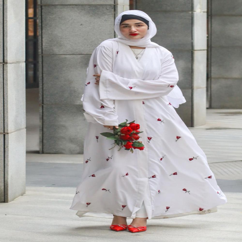 white Abaya Embroidery Work Burqa For Women Modest Wear Stylish Dubai Abaya